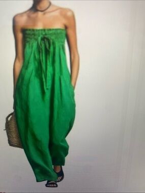 Enjoy PETRA Women’s Strapless Green Linen Jumpsuit